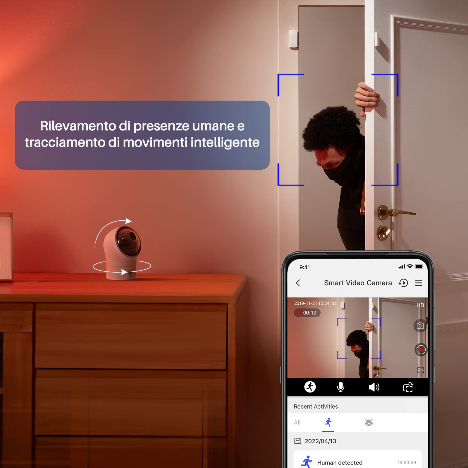 Chuango PT-300Q Bezprzewodowa Wewnętrzna kamera nadzorująca Wi-Fi - wykrywanie ruchu w domu - Panoramiczne pole widzenia, noktowizor i nachylenie - Aparat 1080P - Dwukierunkowy dźwięk