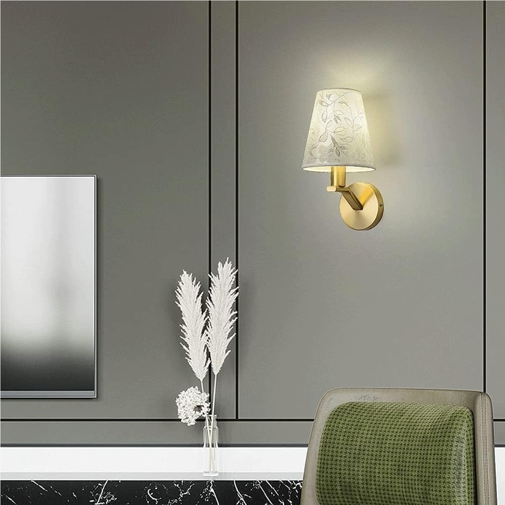 Lámpara de Pared Amena de Cobre con Base E14/E12, Pantalla de Tela Creativa, Aplique de Pared Empotrado para Dormitorio, Estudio, Comedor, iluminación de Pared Interior, Ahorro de energía.
