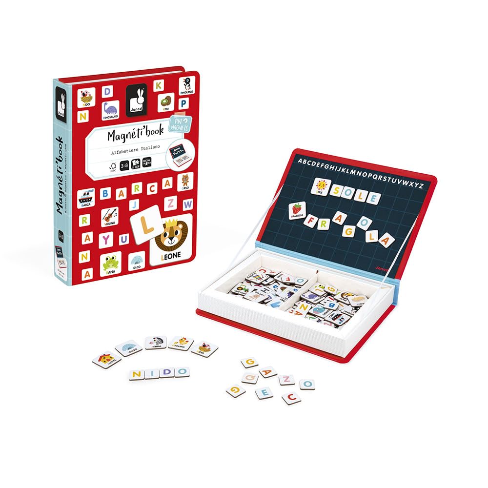 Janod - Magneti'Book Alfabeto - Gioco Educativo Magnetico 142 Pezzi - Versione Italiana - da 3 Anni, J02594
