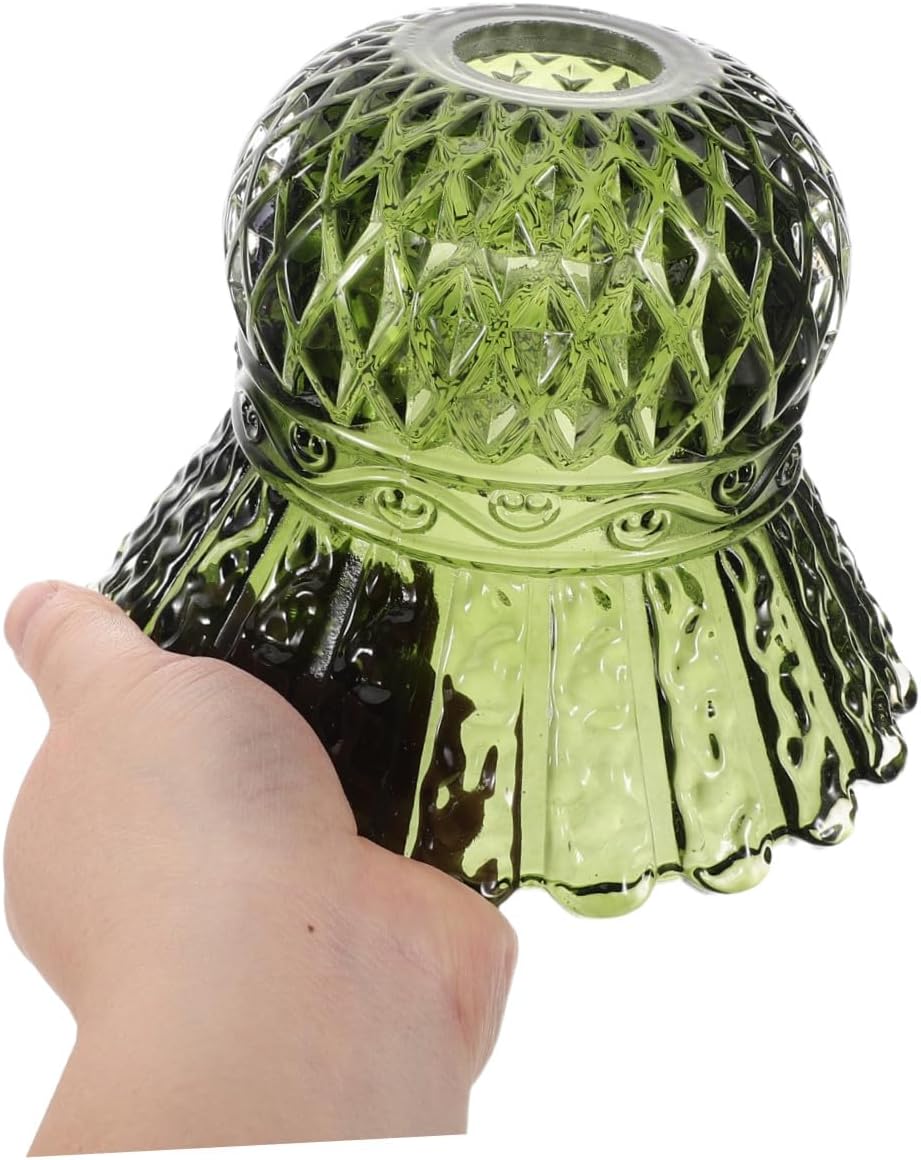 Garneck Vintage Green Glass Shade Lamp Replacement Fitter Tulip Flower Light Cover Compatible with Table Floor Pendant Lamps Retro Scalloped Design for Bedroom Library Decor