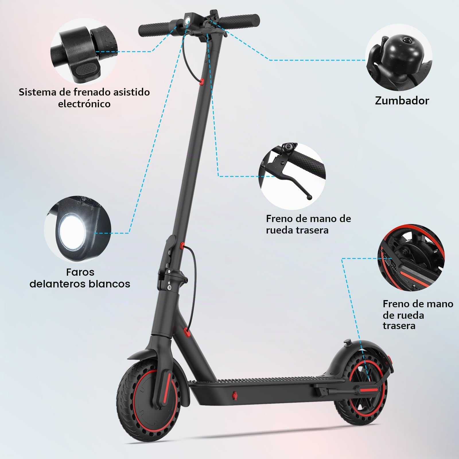 Patinete eléctrico de 8,5 Pulgadas, autonomía máxima de 30 km, patín eléctrico Plegable con función de Bloqueo integrada, Control por aplicación, Patinete eléctrico para Adultos para Ciudad y Campo