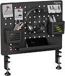 PEGZONE Clamp-on Desk Pegboard, Desk Organizer for Office Gaming Home, Magnetic Metal Peg Board with 15 Accessories, Privacy Panel, 20.4" x 16.5", Large, White