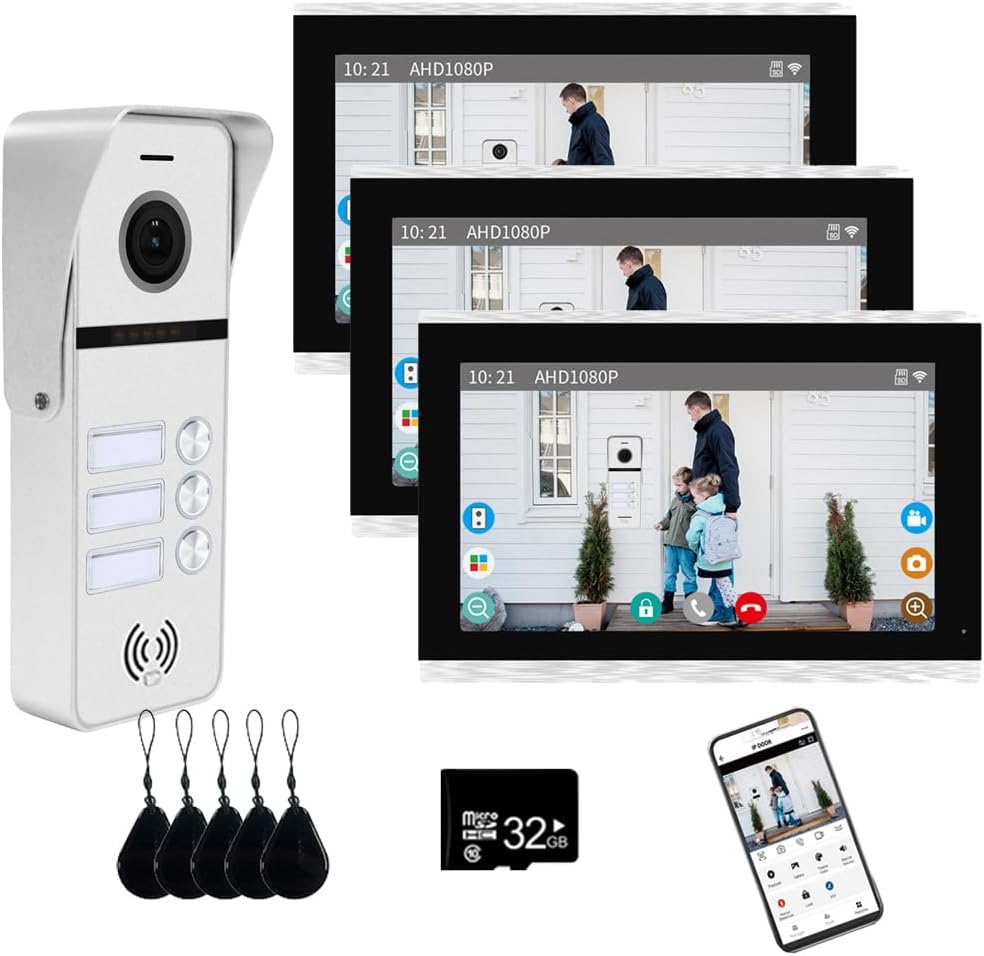 ANJIELO SMART Wired Apartment Video Doorbell System - 3 Units, 10-Inch ...