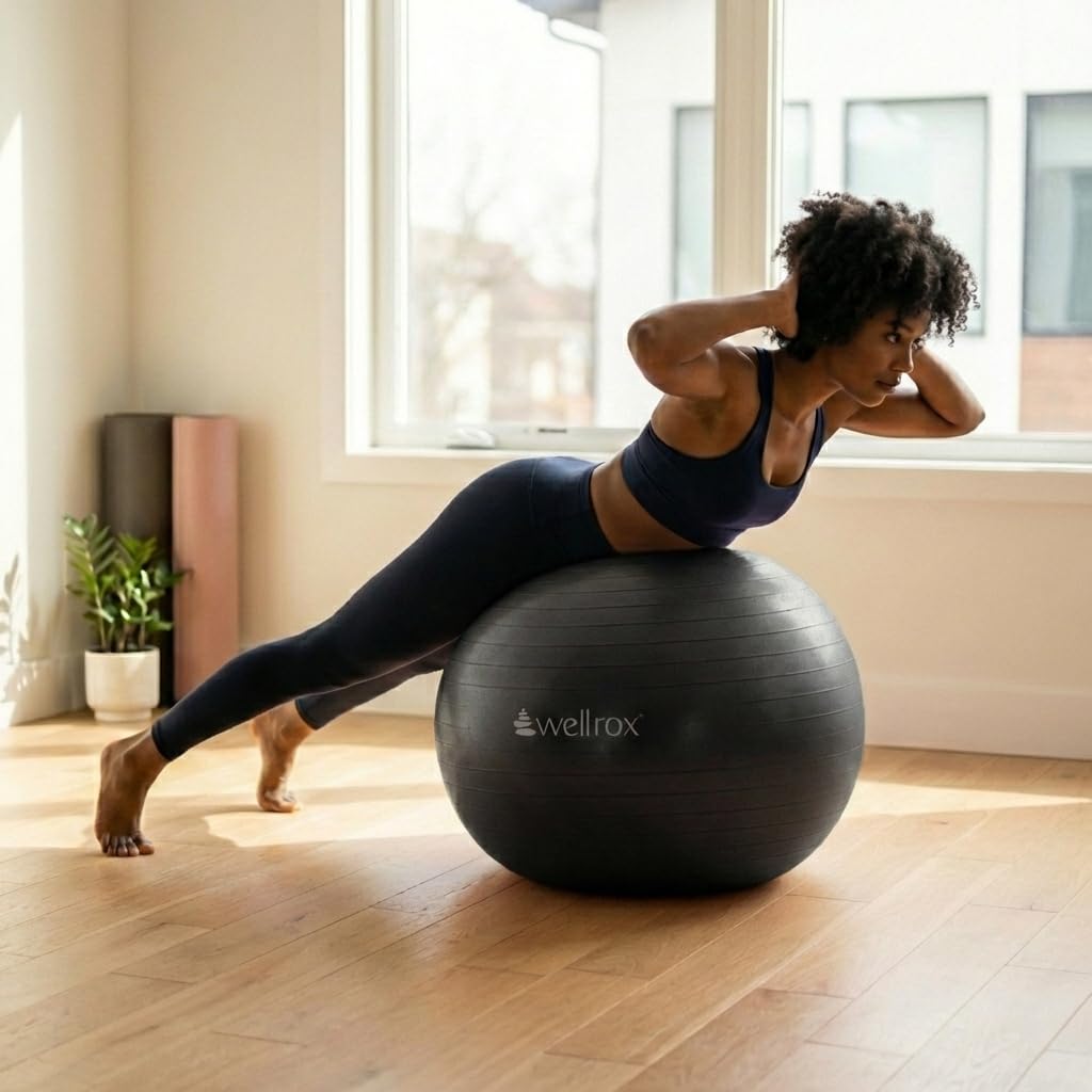 Wellrox Gymnastikball mit elektrischer Pumpe, 55 cm, Anti-Burst-Yoga-Ball für Schwangerschaft, Pilates, Fitness und Physiotherapie, Heim-Fitness-Stuhl für den Schreibtisch