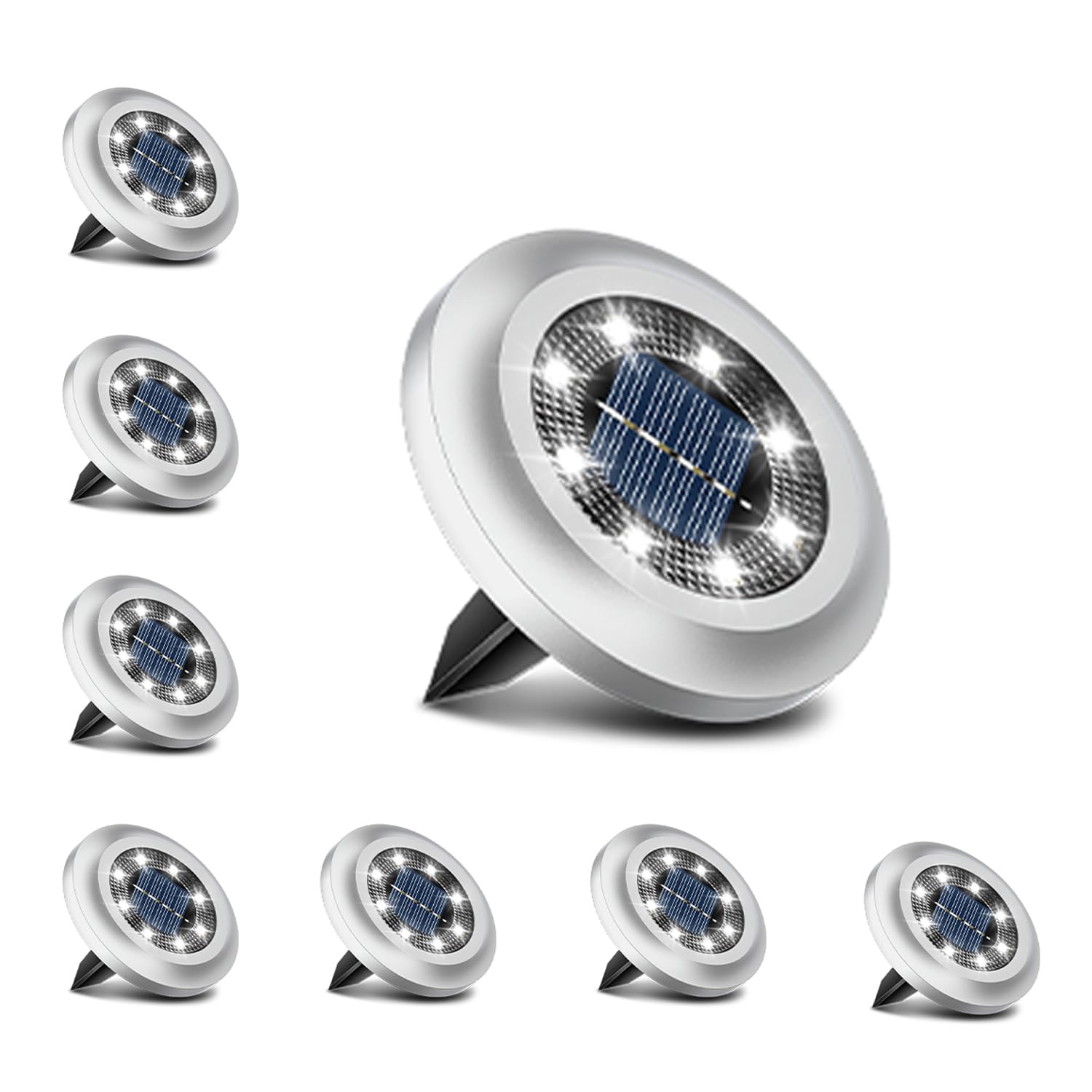 Torchtree Solar Lights Outdoor Garden,600mAh Solar Ground Lights, 8 LED Solar Disk Lights for Garden Lawn Pathway Yard Landscape Walkway（8 Pack Bright White） ﻿