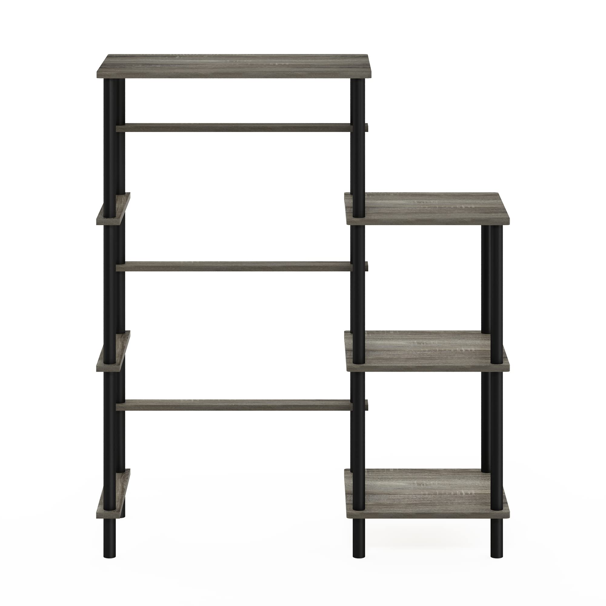 Furinno Turn-N-Tube Scaffale da Cucina Senza Attrezzi Alto, Legno ingegnerizzato, Rovere Francese Grigio/Nero, 39.6 (D) x 97.3 (W) x 117.9 (H) cm