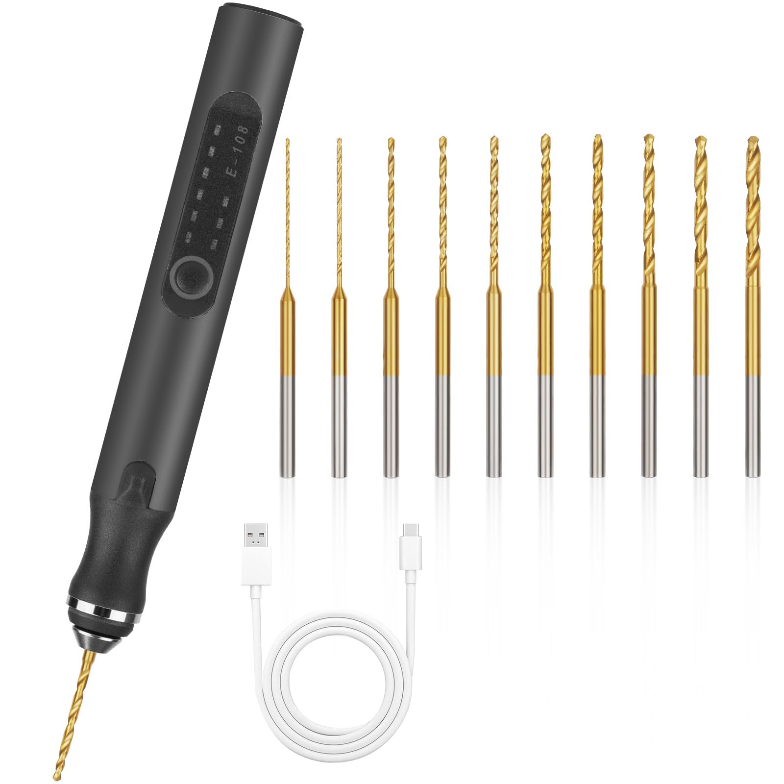 Ainiv 3 Velocidades Mini Amoladora Taladro Eléctrica, con 10 Brocas Pequeñas Carga USB Mini Taladro, Microtaladro para Llaveros de Plástico, Resina y Madera, Fabricación de Joyas (Negro)