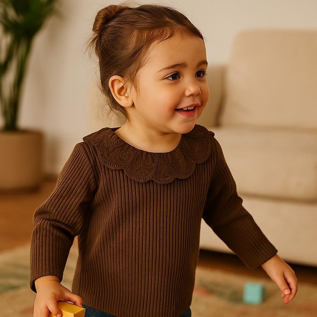 OPAWO Toddler Girl Long Sleeve Shirt Boho Embroidered Collar Ribbed Girls Tshirts Tops Blouse Fall Winter Clothes 12Months-5T - Image 3