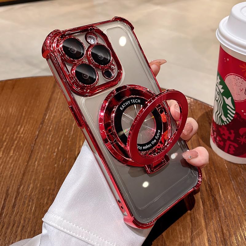 Magnetic Kickstand Holder Shockproof Corners Case for iPhone 15 14 13 12 Pro Max [Compatible with MagSafe] [Camera Lens Protector] Hard Logo View