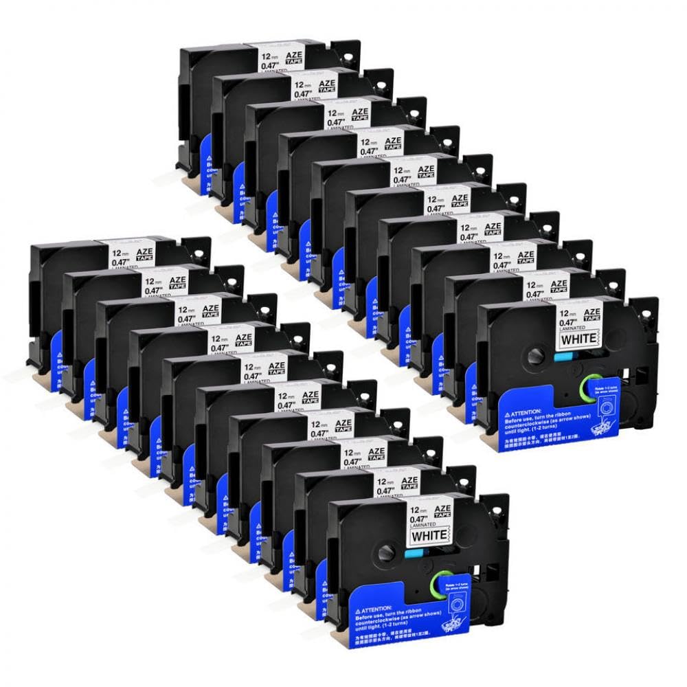 Nastri per etichette nero su bianco compatibili con nastri TZ-231 221 241 10/20PK 6/9/12/18/24mm per stampanti di etichette(20PK)