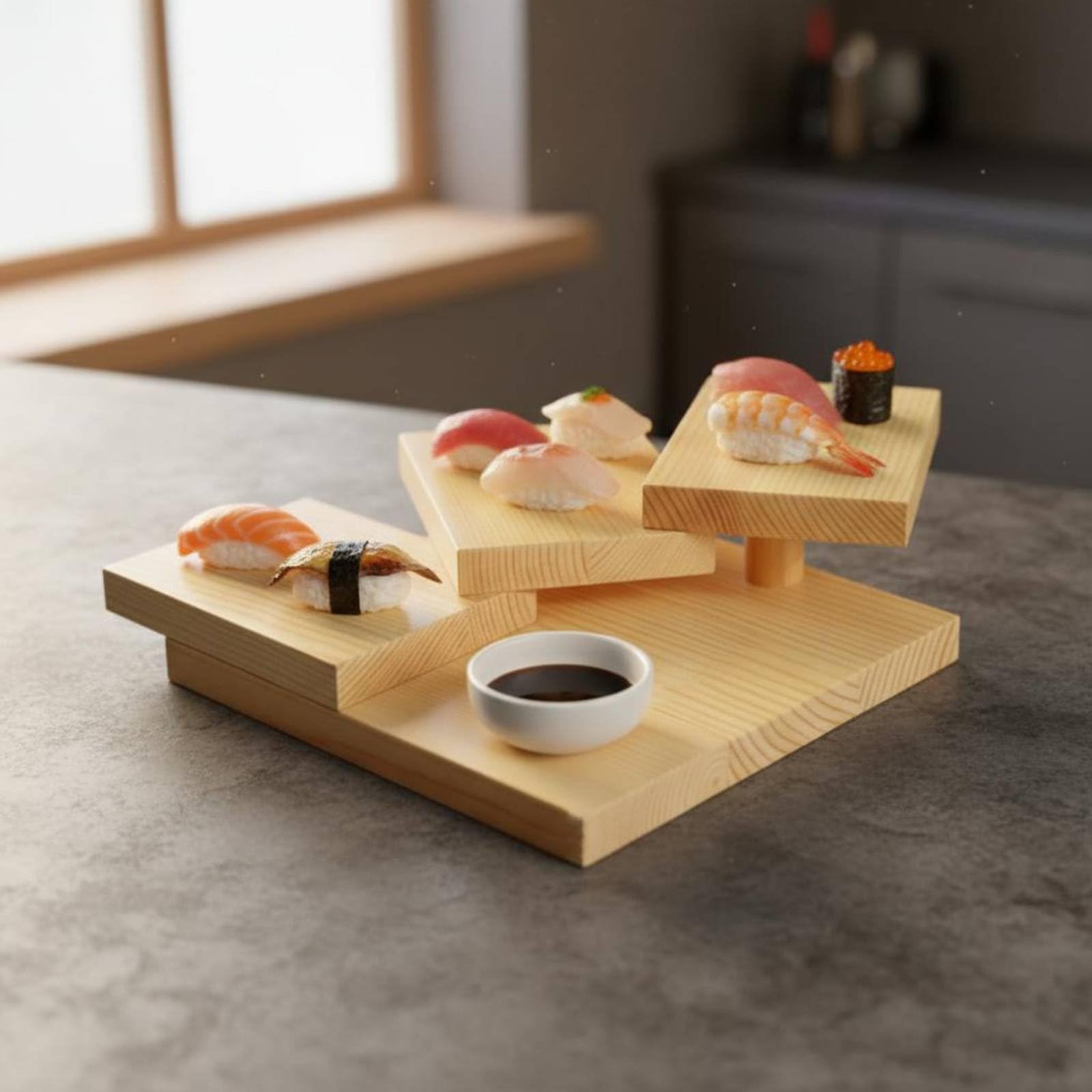 Plato Escalonado de Madera Estilo Japonés Bandeja Rústica Decoración Creativa Vajilla para Restaurante , Escalera De 12 Peldaños Cuadrada