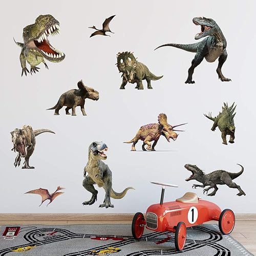 Miniatura 6 de Calcomanías de pared de dinosaurios para habitación de niños, despegar y pegar, calcomanías de arte de pared extraíbles para dormitorio de niños,