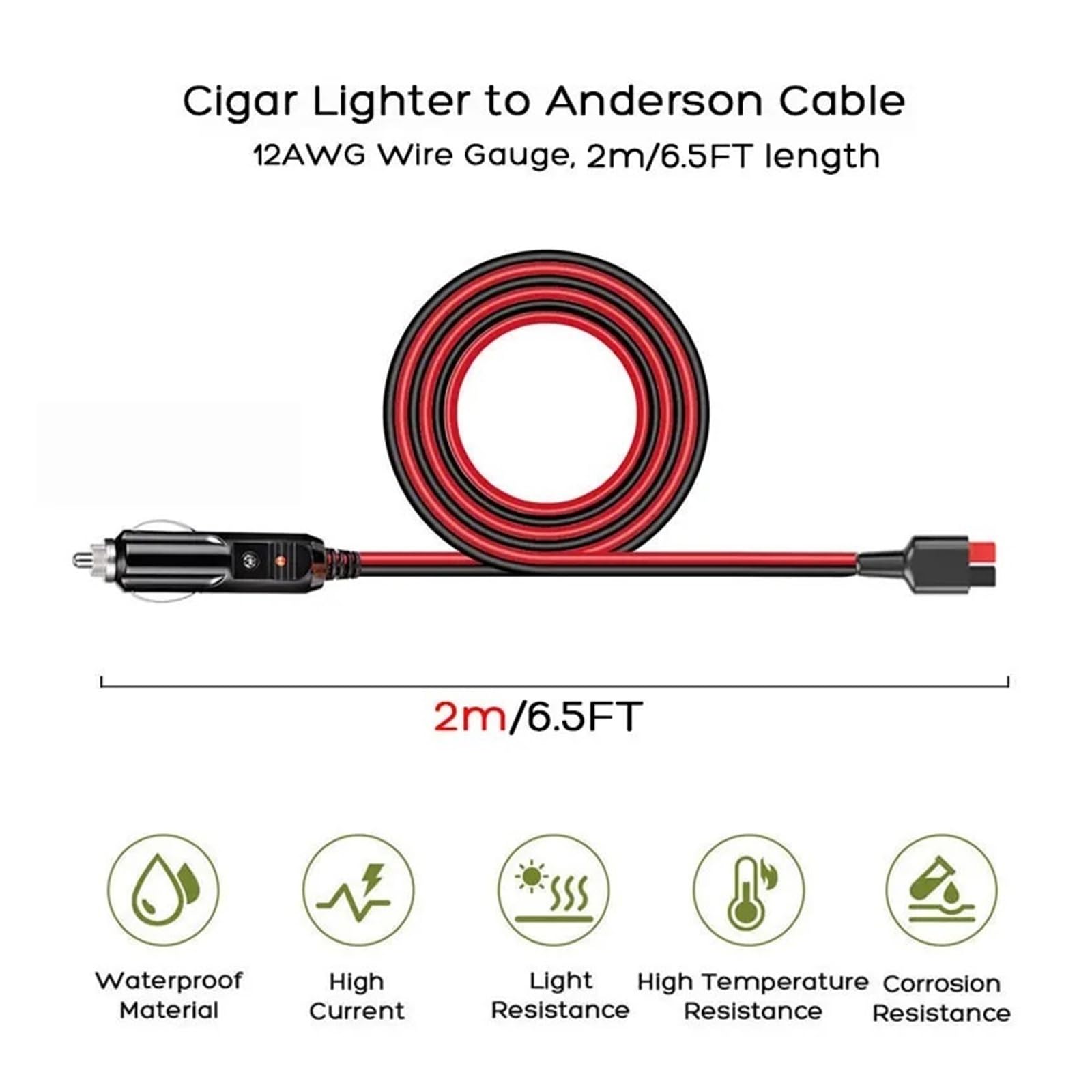 Anderson to Cigarette Lighter Charging Cable 2 m 12 V 24 V do Power Station