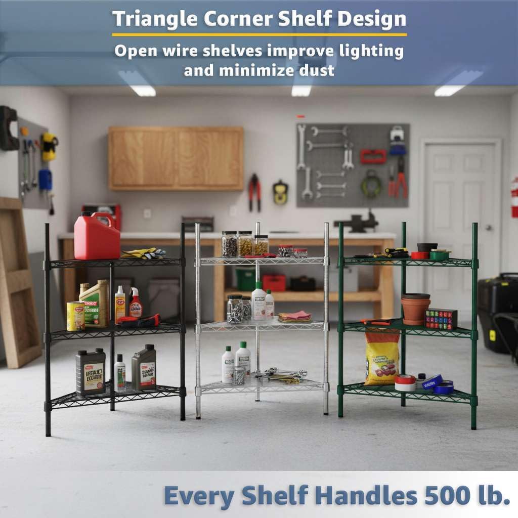 33" W x 24" D x 34" H NSF Black Triangle Heavy Duty Corner Shelving Kit, 3-Shelf Adjustable Wire Rack