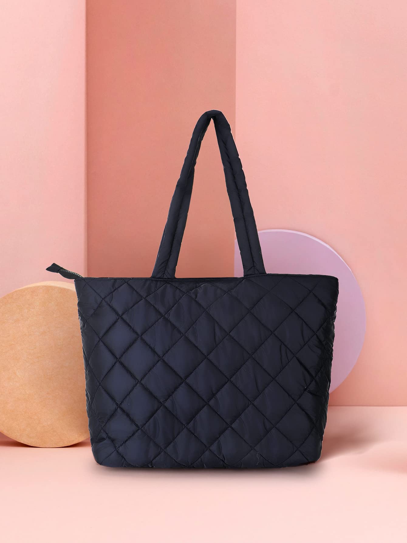 Anekaant Womens Black Quilted Polyester Diamond Self Design Handheld Bag 3