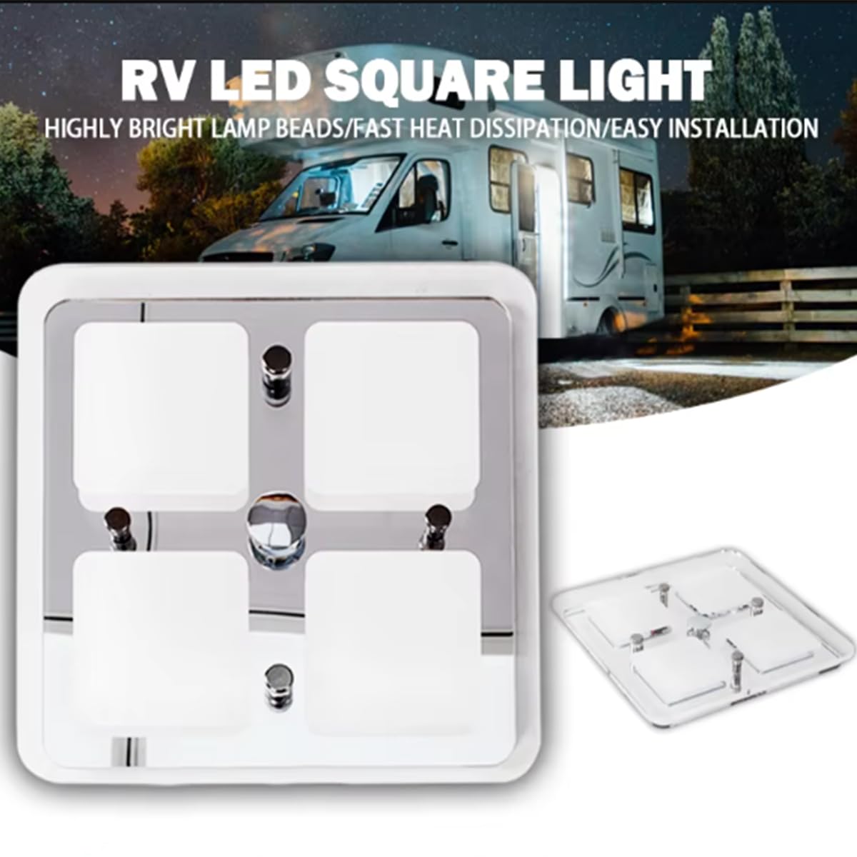 12 V, pannello a LED quadrato in acrilico con luce touch on/off, luce bianca calda + blu, illuminazione interna per camper, barca, camion