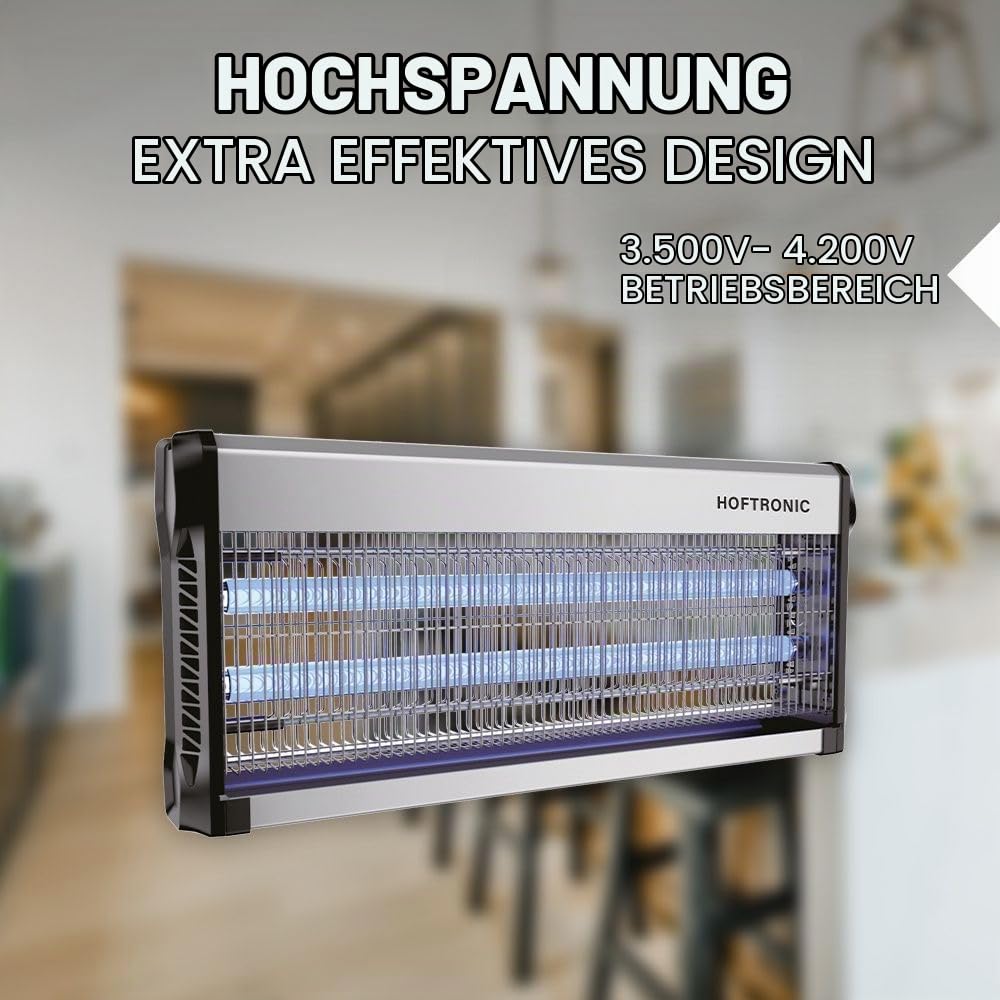 HOFTRONIC Volt - Insektenvernichter 4200 Volt (Hochspannung) - UV insektenfalle 40 Watt 150m² - Hoch effektiv gegen Lebensmittelmotten, Gartenmotten, Stechmücken, Fliegen u. Fliegende Insekten