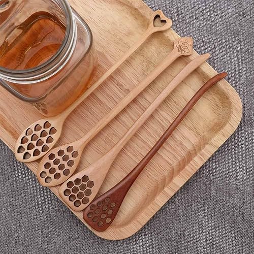 Miniatura 6 de 14 cucharas de madera de miel, palitos de miel de madera, cuchara de café (4 unidadesjuego)