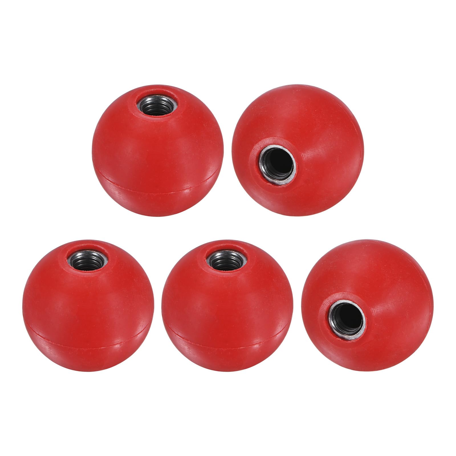 M METERXITY 5-Pack Threaded Ball Knobs, M6 Female Thread 25mm Dia. Thermoset Ball Knob for Lathe/Machine/Lawn Mowers, Round Phenolic Steel Insert Lever Handle [Red]