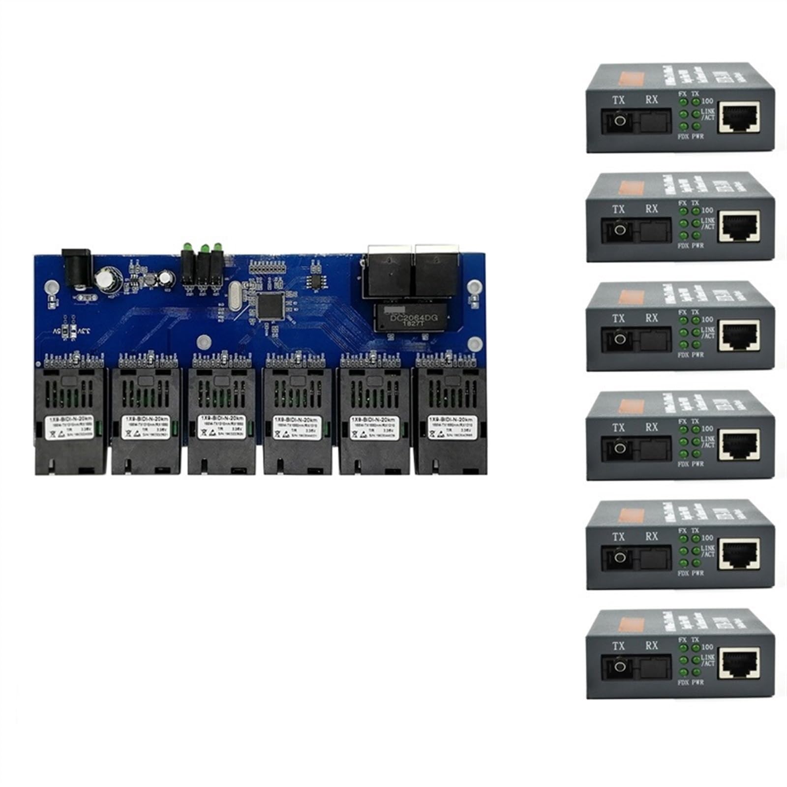 Convertisseur De Commutateur Ethernet Rapide 10/100M, 20KM, Convertisseur De Média Fiber Optique Ethernet Monomode 2 * RJ45 Et 6 * Port Fiber SC (Size : 6F2E 3AB EU Plug)