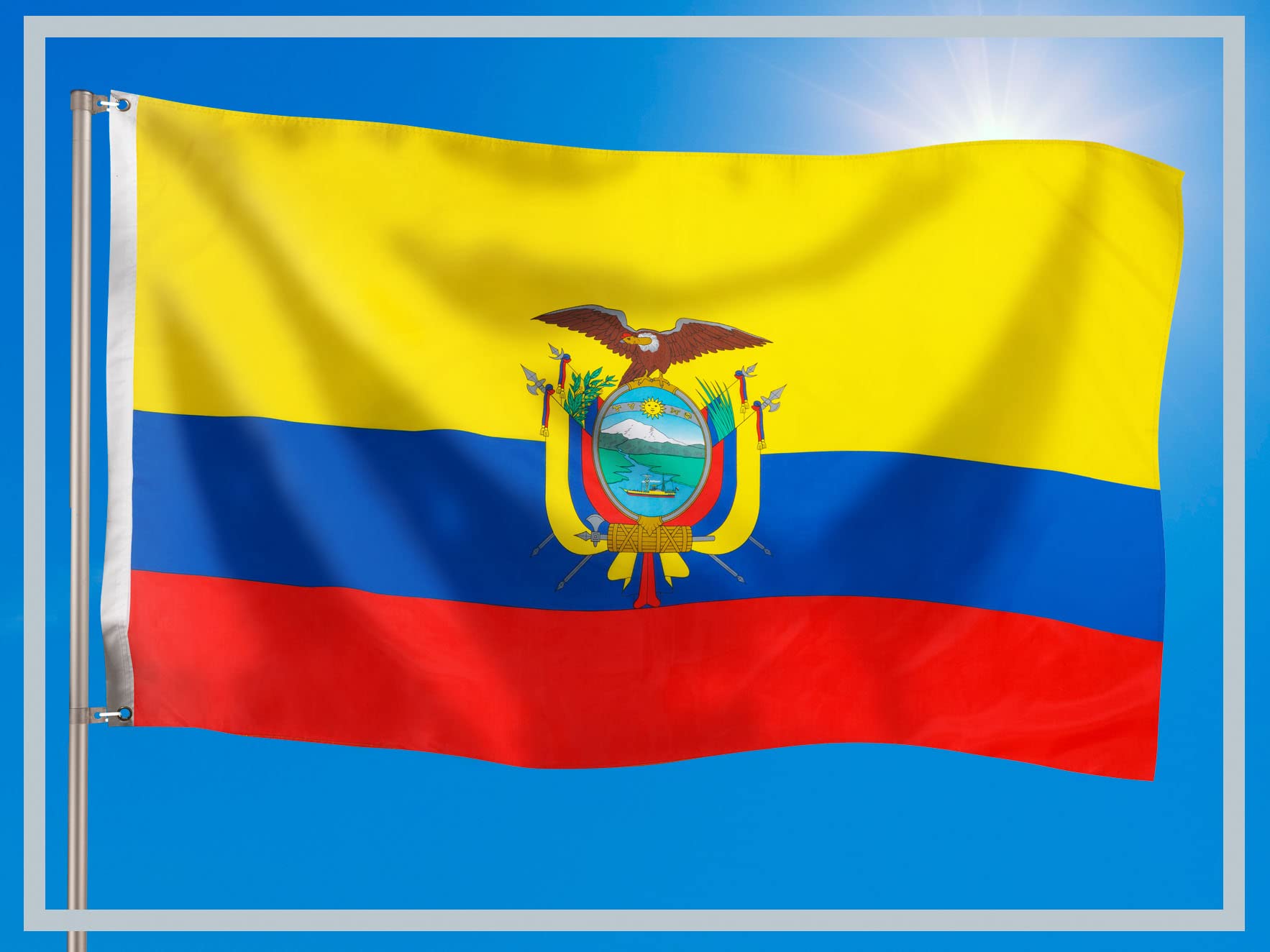 PHENO FLAGS Ecuador flag, Ecuadorian flag 3x5ft with brass eyelets, weatherproof national flag for flagpole, 100% polyester - Image 2