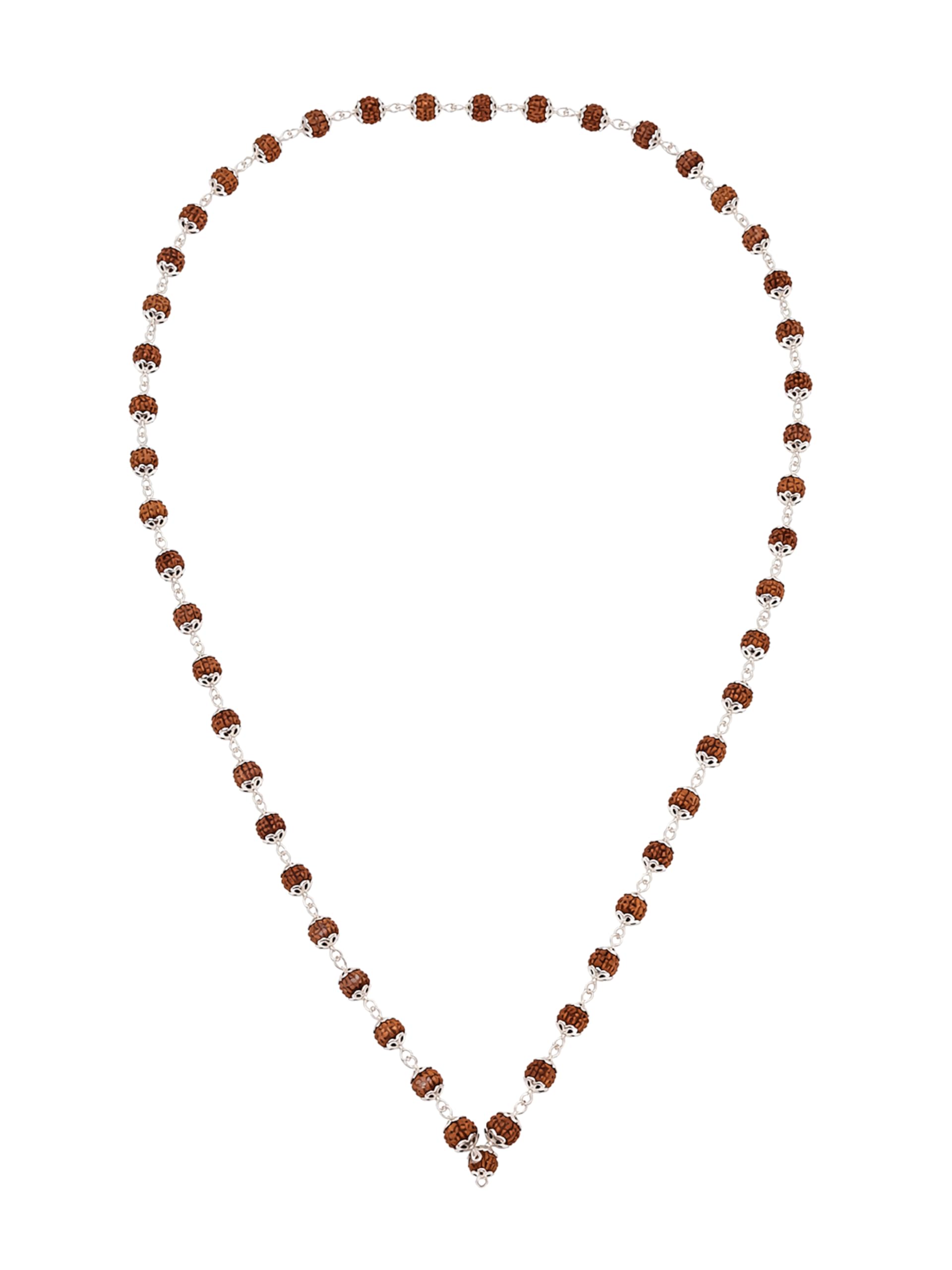Rudraksha Mala with Silver Cap Rudraksha for Men | Silver Cap Rudraksha Mala | Natural Rudraksha | 54 Beads Mala | Japa Mala | Meditation Mala-image-3