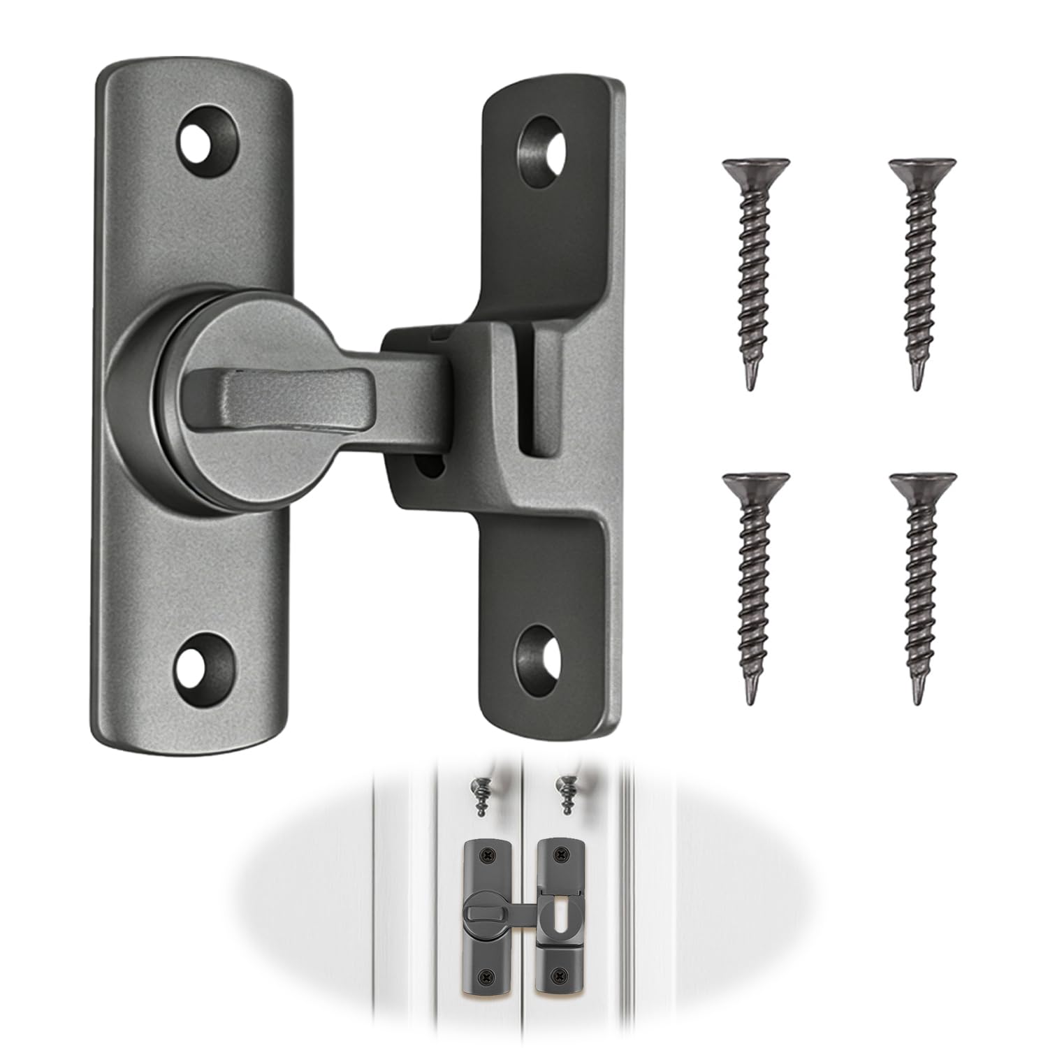 1 Pcs Gray Door Latch Made of Aluminum Alloy, Snap Latch Lock for Bathroom, Bedroom, Sliding Door, Window