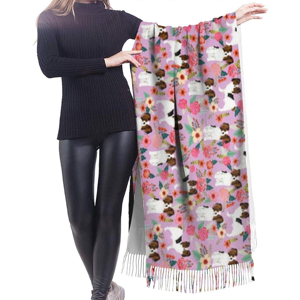 ReesEt Purple Papillon Florals Women Fringed Scarf Large Soft Cashmere Feel Shawls Wraps Light Stole 196x68 cm