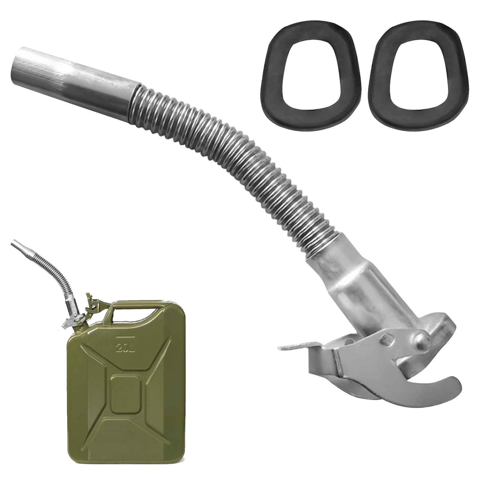 Kanister Ausgießer: Ausgießer Flexibel für Benzinkanister 5/10/20 L, Metall-Auslaufrohr Flexibel mit 2 Ersatz-Gummidichtung für Stahlblech Kanister, Benzinkanister Ausgießer für Pkw/Lkw/Schiff