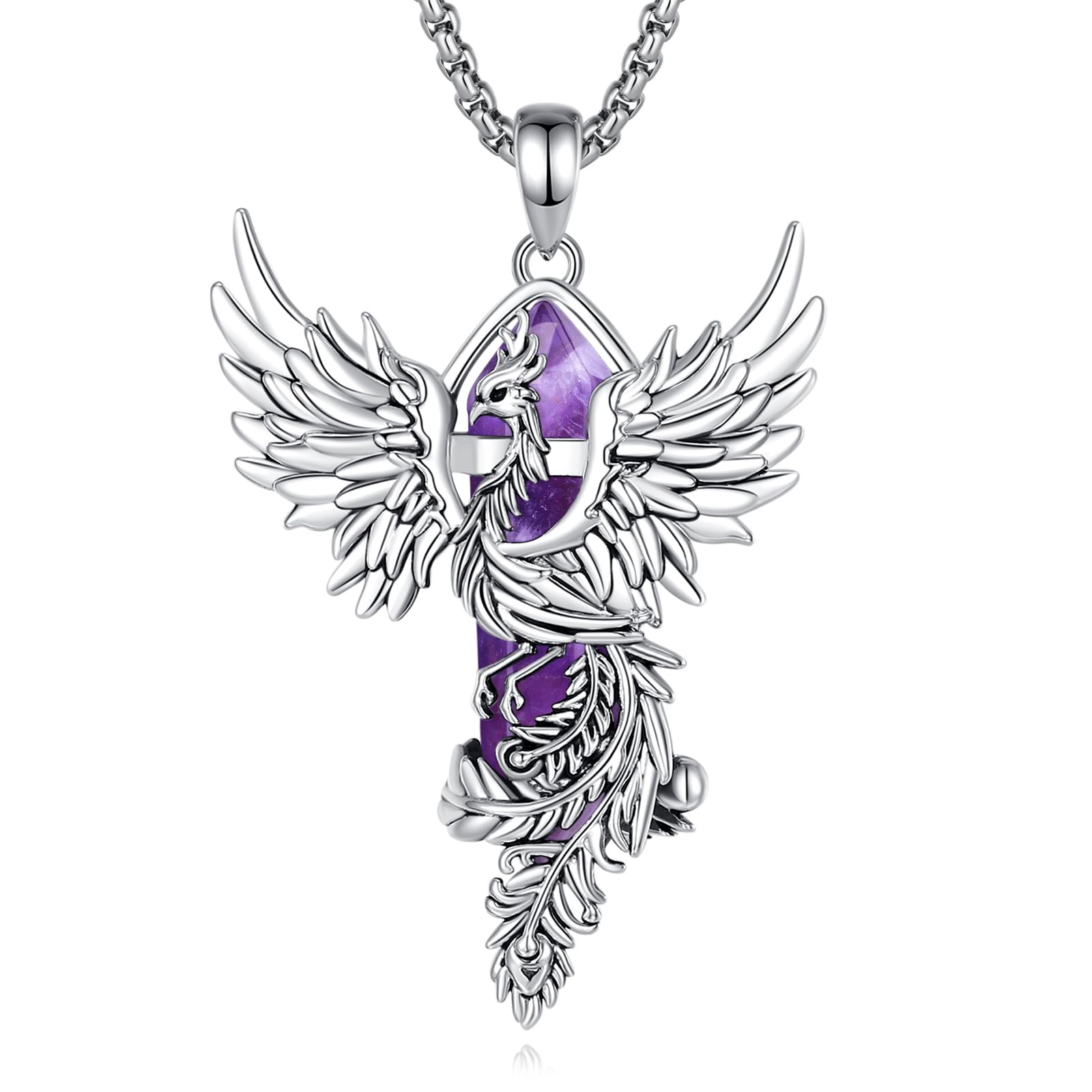 AEONSLOVE Collar Fénix con Cristal para Mujer, Colgante Fénix con Cuarzo Rosa Malaquita Collares de Turquesa Piedra Roja Obsidiana Piedras Protectoras Joyas de Cristal de Phoenix
