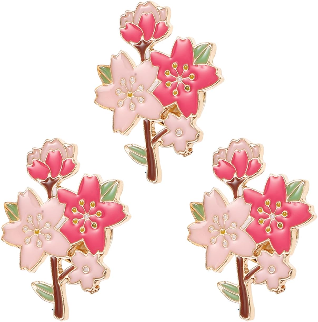 Cherry Blossom Brooch, Set of 3, Sakura Decoration, Pin Badge, Stylish, Japanese Style, Enamel, Elegant, Cute, Flower, Chest Ornament, School Entrance Ceremony, Graduation Ceremony, Formal Accessories, Birthday Gift