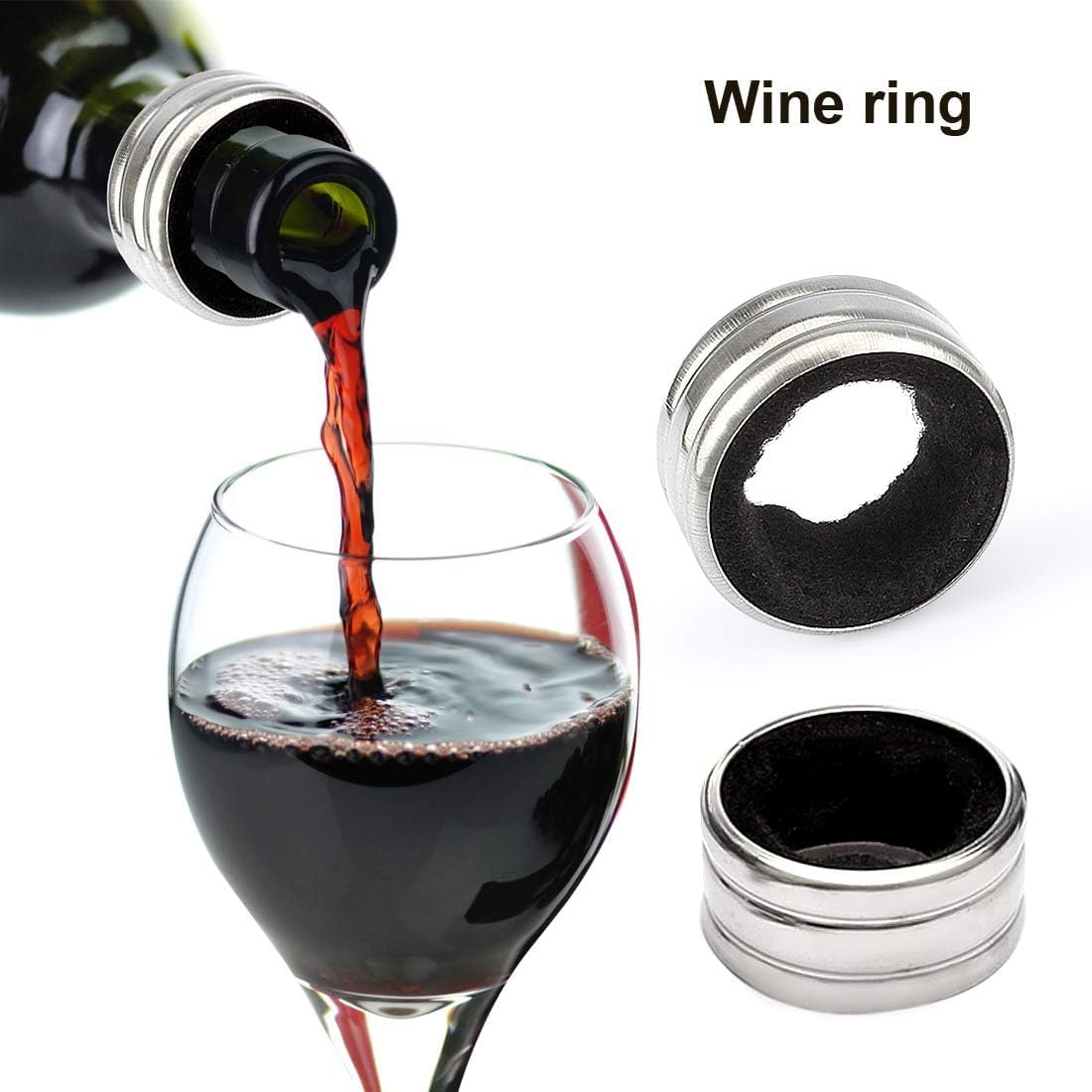 Set di cavatappi da Vino con Scatola in Legno Antico, Set da Sommelier con cavatappi, Set di Accessori da Vino, Set di cavatappi con Testa di Coniglio, Anelli salvagoccia (BambooWood)