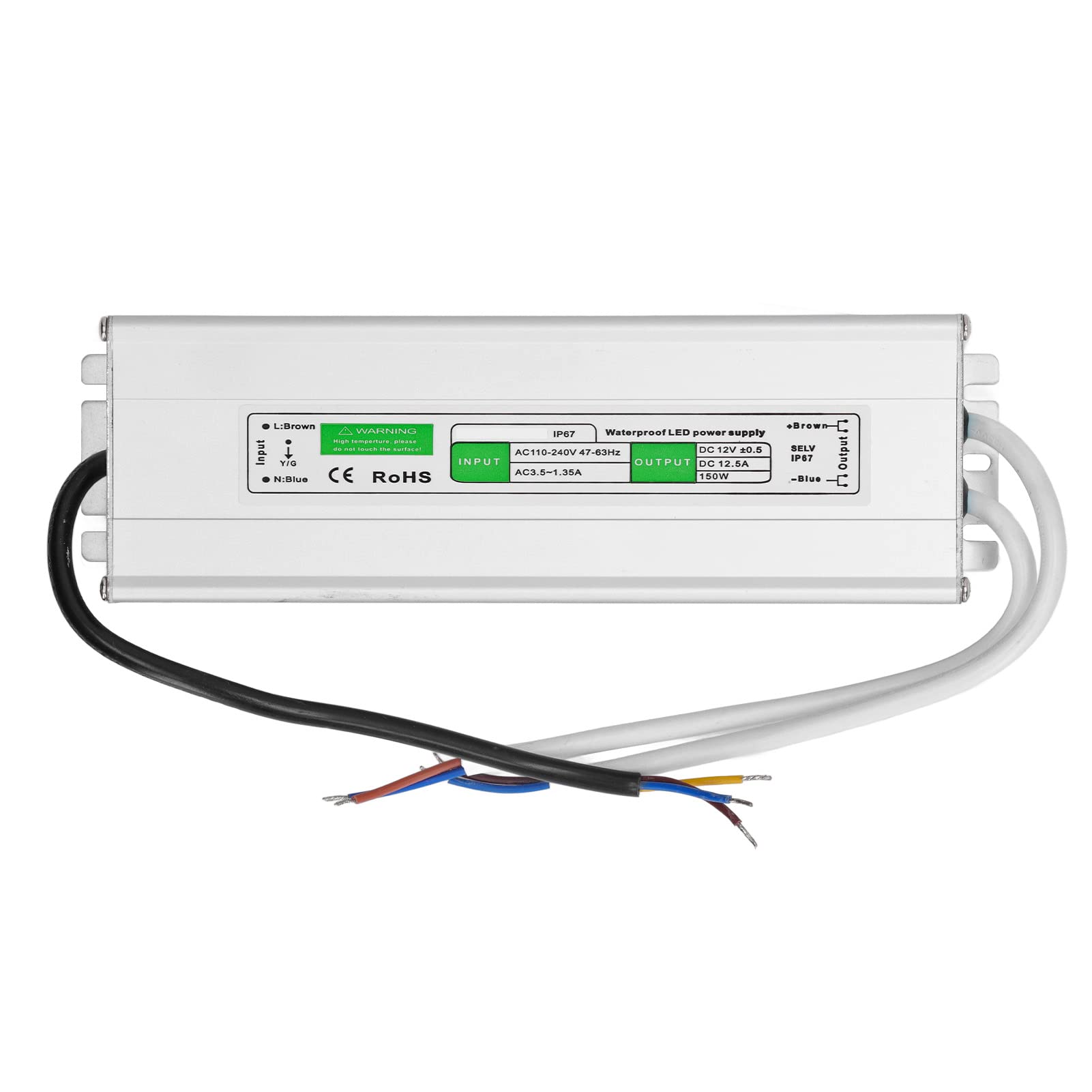 Driver LED, Adattatore per Trasformatore di Alimentazione IP67 Impermeabile da 150 Watt, Adattatore Ultra Sottile per Trasformatore a Bassa Tensione AC110-240V per Luci a LED (12V-150W)