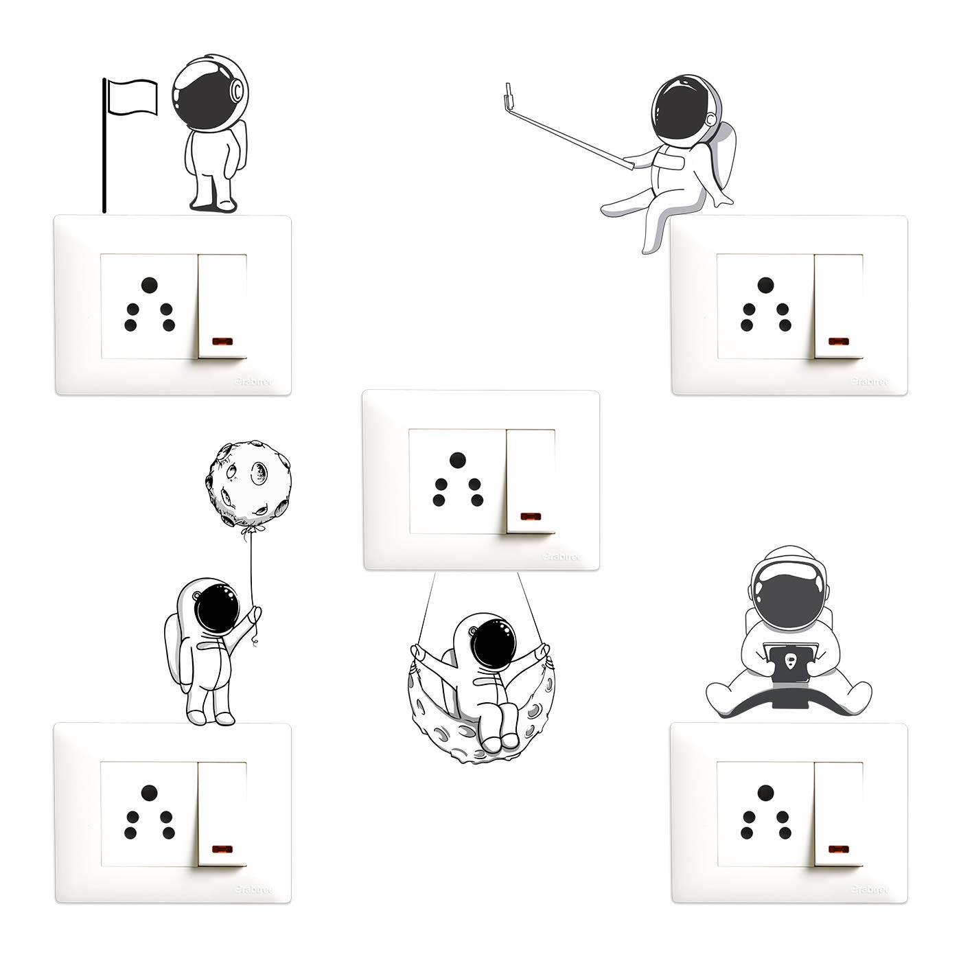 Decopix Astronauts, Space, Moon Decorative PVC Vinyl Wall Sticker Combo Pack for Switch Panel Board, Laptop, Fridge (Multicolour) - Set of 5