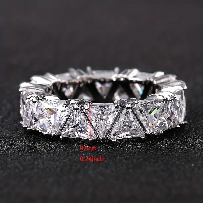 rkjewellry_store || 3.00 Ct Trillion Cut CZ White Diamond Full Eternity Band Engagement Wedding Ring 925 Sterling Silver 14K White Gold Finish For Women's3