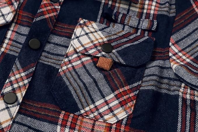 Cromoncent Boys and Mens Casual Flannel Shirts Long Sleeve Western Plaid Shirt with Double Chest Pockets4