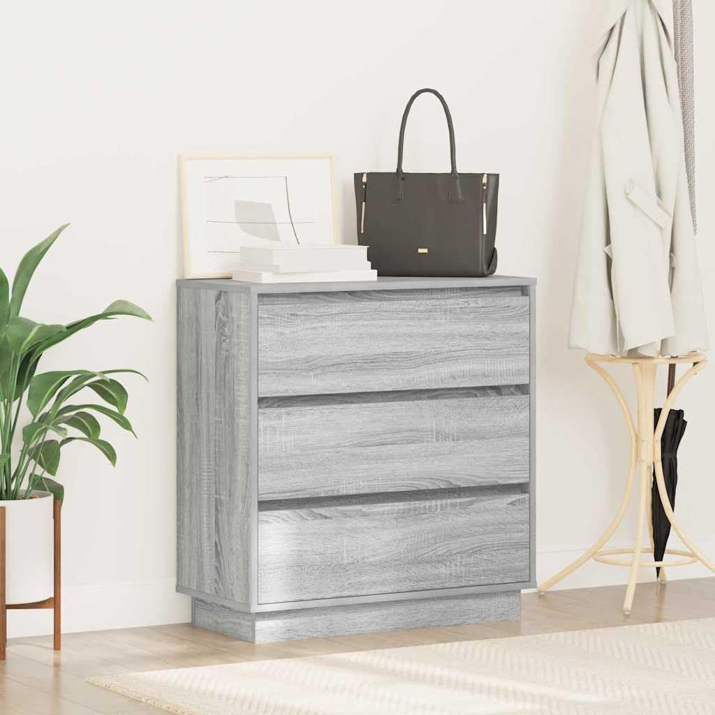 Nachttisch mit 3 Schubladen Grau 71 x 34,5 x 75 cm Holzwerkstoff Moderne Beistelltisch Kommode für Schlafzimmer und Kinderzimmer mit Stauraum, USB-Lichterkette, platzsparend