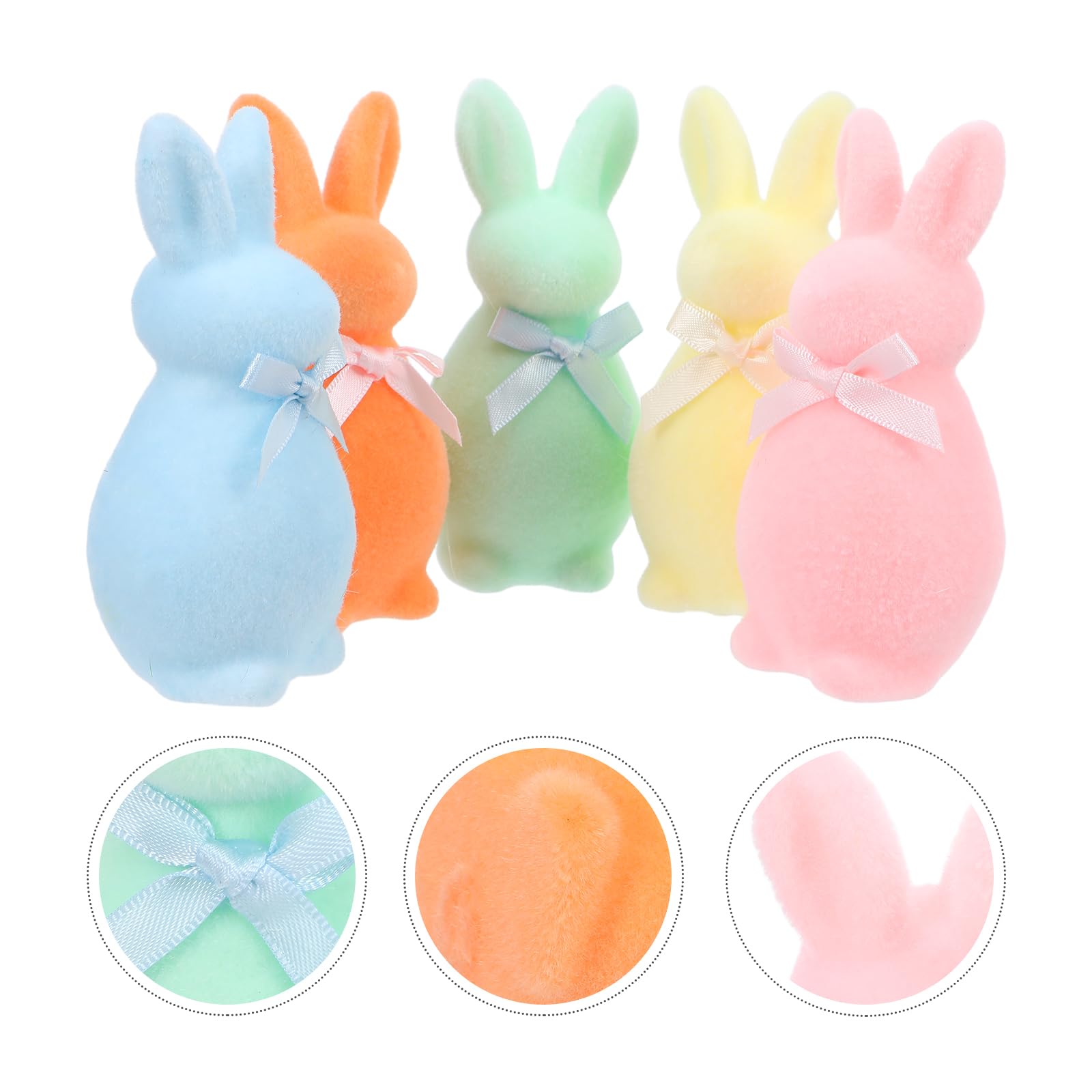 VALICLUD 5pcs Figurines de Lapins de Pâques Floqués en Écume Base Stable et Faciles à Déplacer pour Décorations de Table Printemps et Bureaux