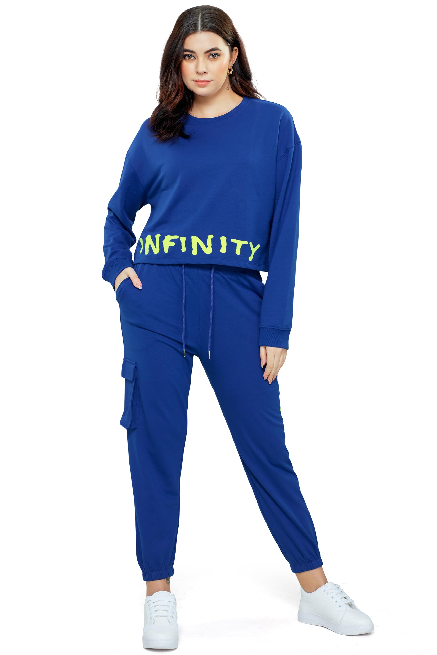 ZEYO Women Cotton Track Suit Typography Printed Crop Top Co-ords Set-image-9