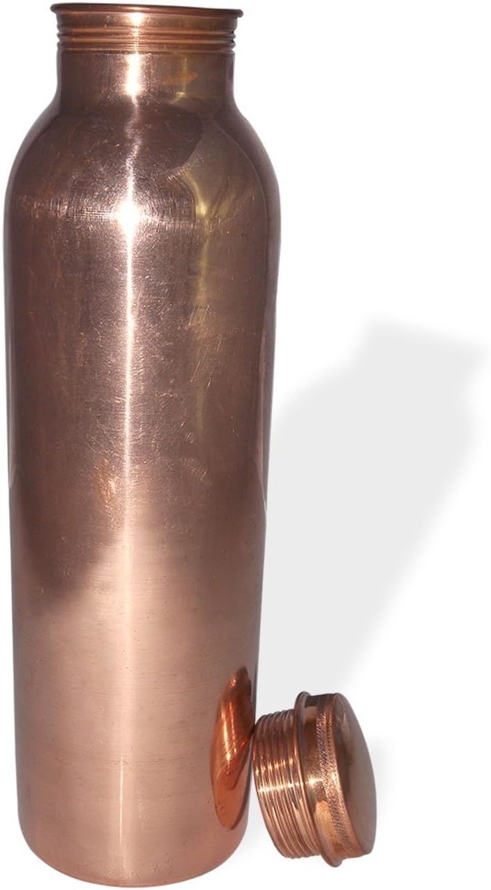 Copper Water Bottle Jointless 1 Litre Capacity + Health Benefits Ayurvedic Concept - Styledivahub