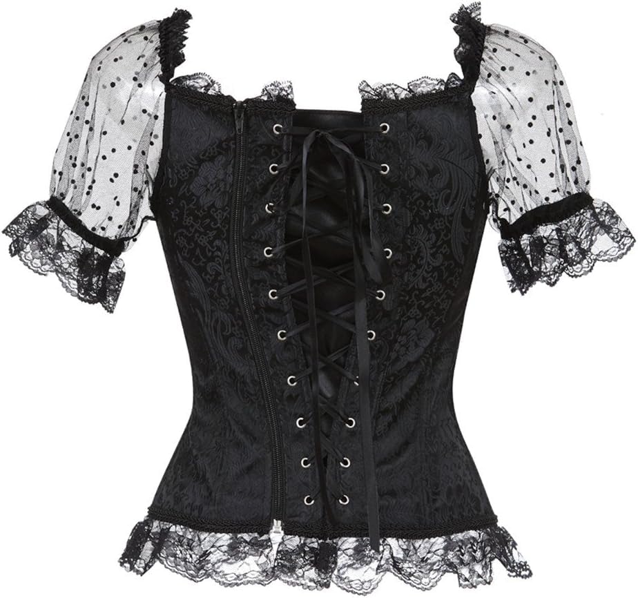 Image of Women's Lace up Gothic Jacquard Shoulder Straps Tank Overbust Shaper Corset Bustiers Top