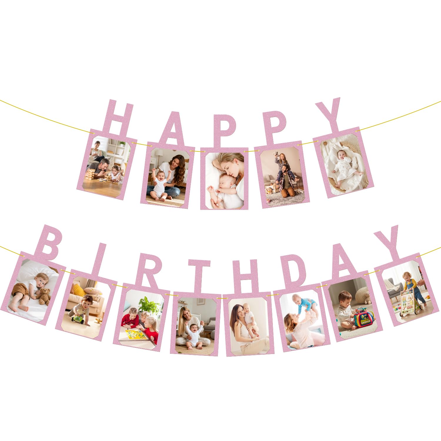 Birthday Photo Banner, Kraft Happy Birthday Photo Banner Party Album Garland for Kids and Adults Party Decoration (Purple)