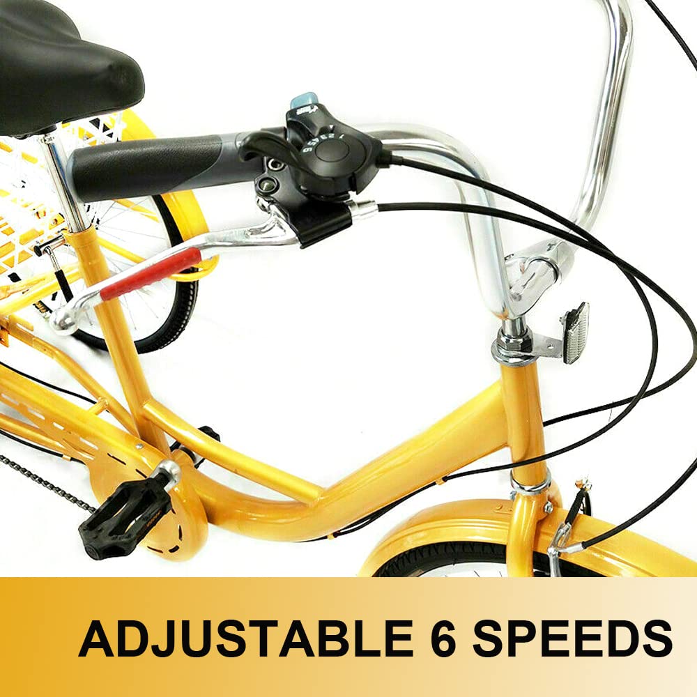 Tricycle Adulte 24 Pouces, 3 Roues, 6 Vitesses, avec Panier, pour Adultes et Personnes âgées, vélo pour Le Shopping, Les Sports de Pique-Nique en Plein air