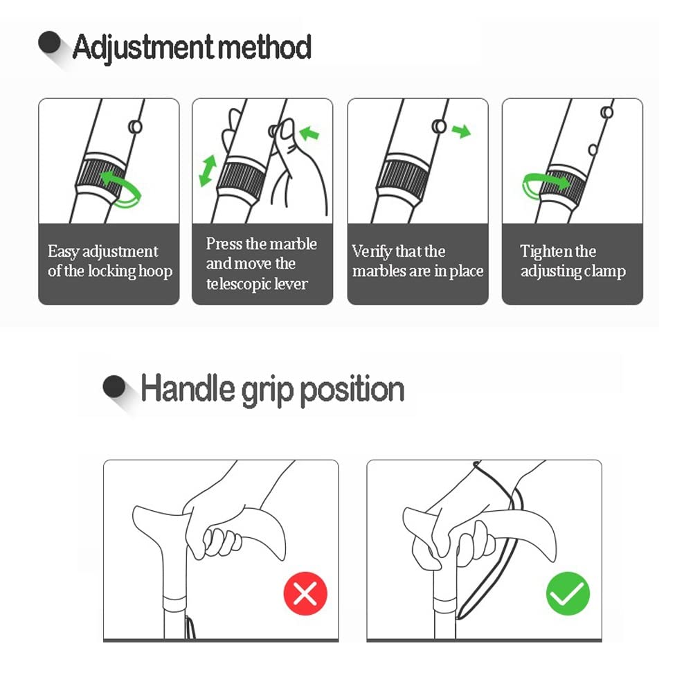 Bastones Plegables para Mayores, Bastón con Mango de Madera e Impresos, Altura Ajustable, 1 Unidad