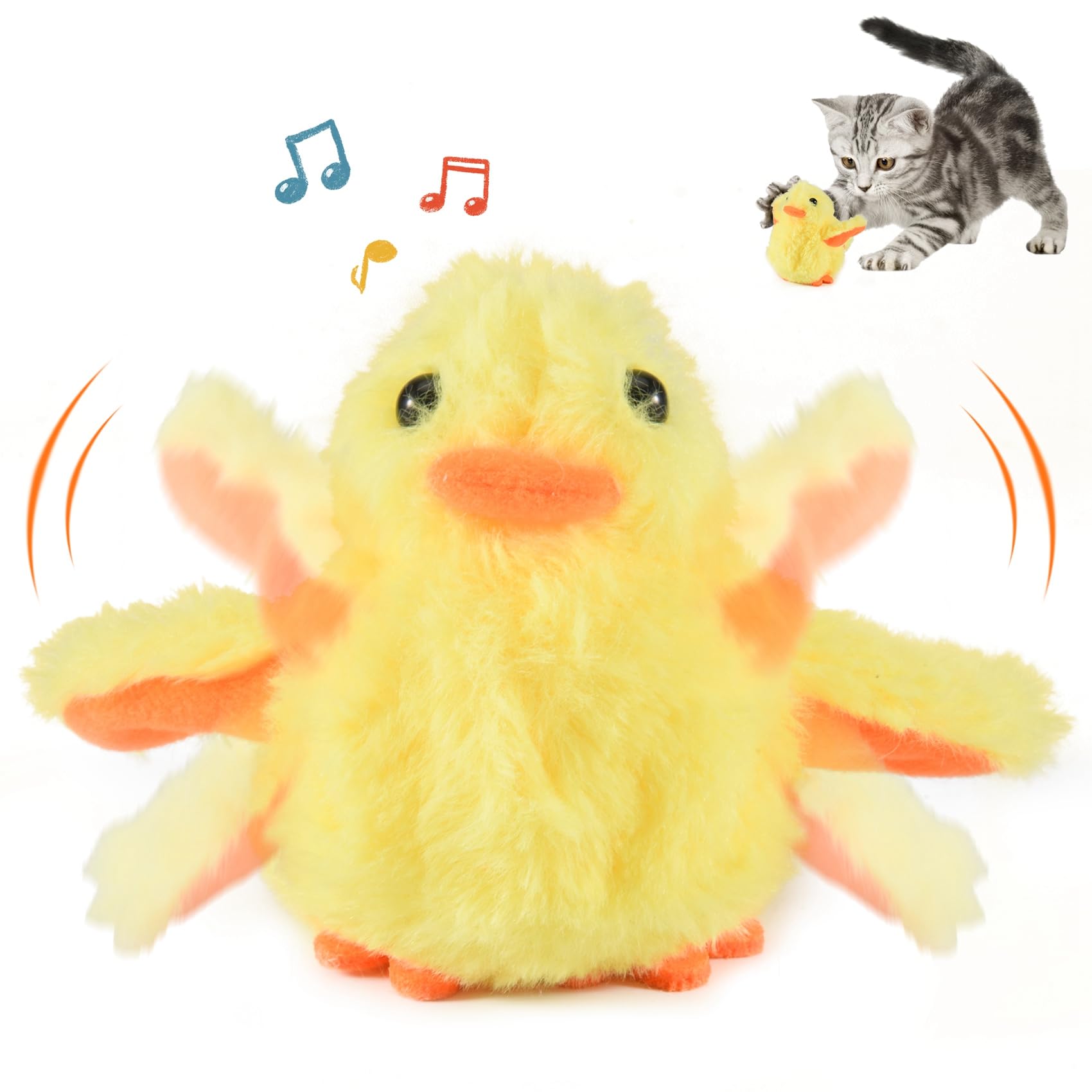 Dedjgoo Electric Interactive Cat Toy, Rechargeable Flapping Bird Plush Toys, Squeaking Catnip Toys for Cats Fun Kitten Exercise Toys Soft Pet Toy with Realistic Bird Voice, Yellow & Orange