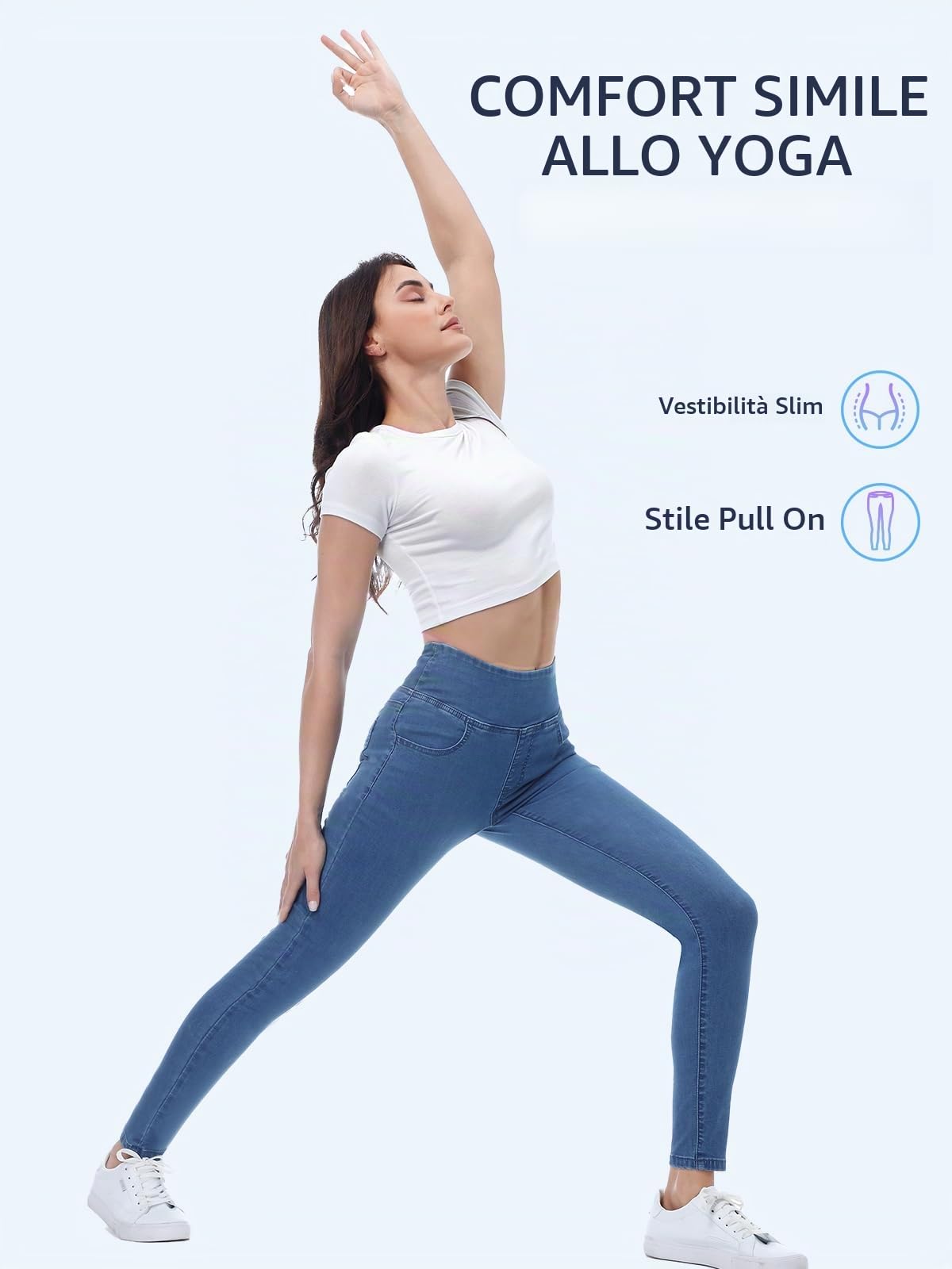 Jeans Donna Elasticizzati, Jeggings Donna Treggings Leggins a Vita Alta Skinny Aderenti Pantaloni Stretti Slim Ankle