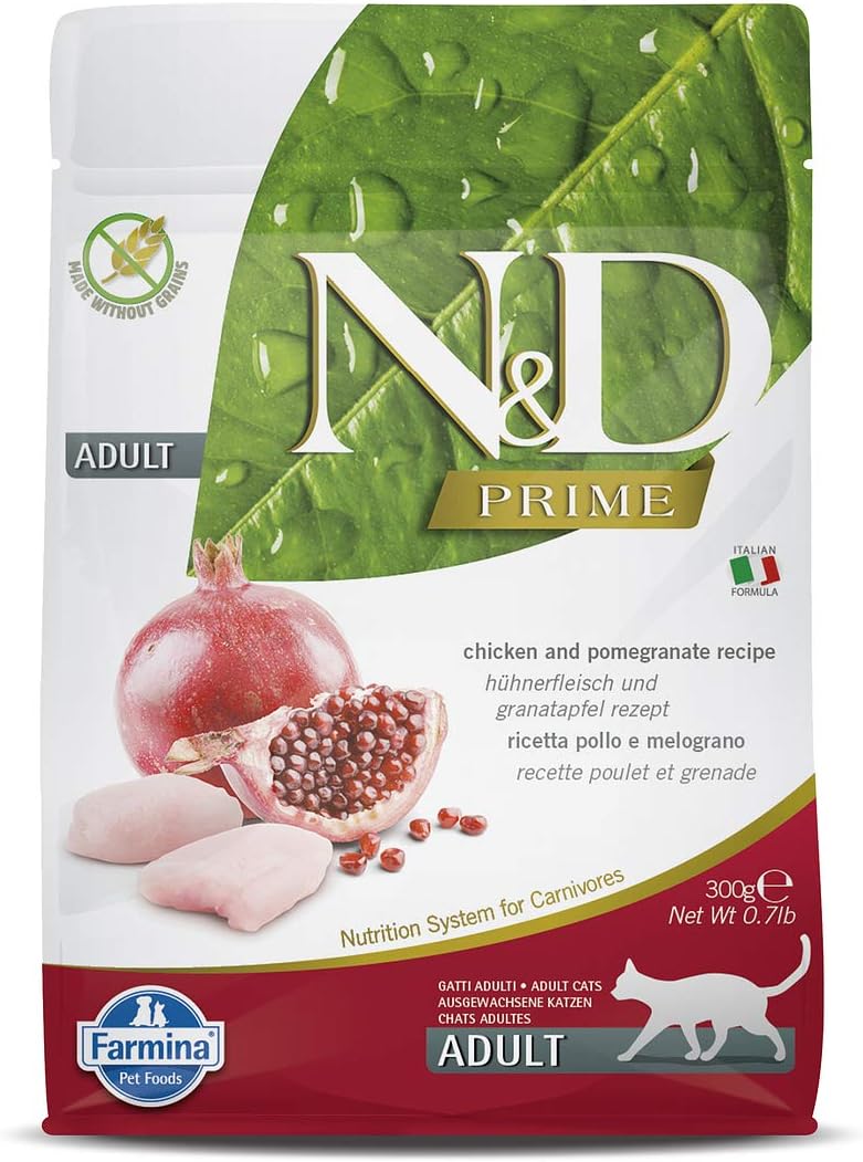 - N&D Prime Adult Cat Food | Grain-Free, Low Glycemic | Chicken & Pomegranate |for a Strong Immune System| Complete Nutrition for Adult Cats | 0.3kg