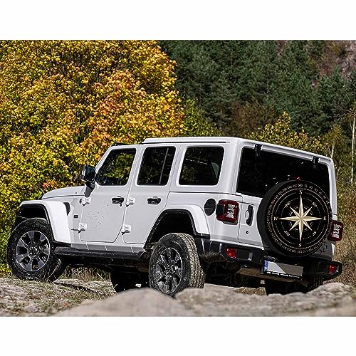 Image of Compass Rose Spare Tire Cover Wind Marine Star Black Nautical Earth World Adventure Ship Weatherproof Universal Wheel Protectors Camper Tire Covers for Trailer Rv Travel(17 inch)