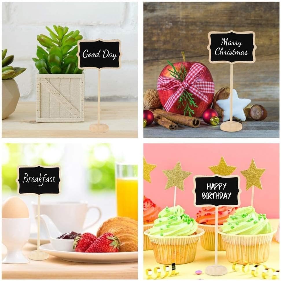 20 Pcs. Mini Tableau Noir Effaçable Avec Marqueurs De Craie Effaçables - Petit Tableau En Bois Avec Support