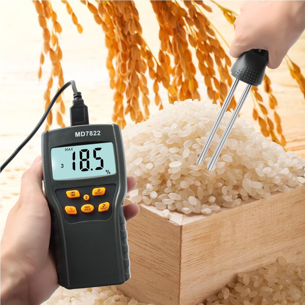 Detector, Professional Digital MD-7822 Tester, Grain Meter Portable Water Content Analyzer for Tea Corn Straw Bran Soybean Meal Grains